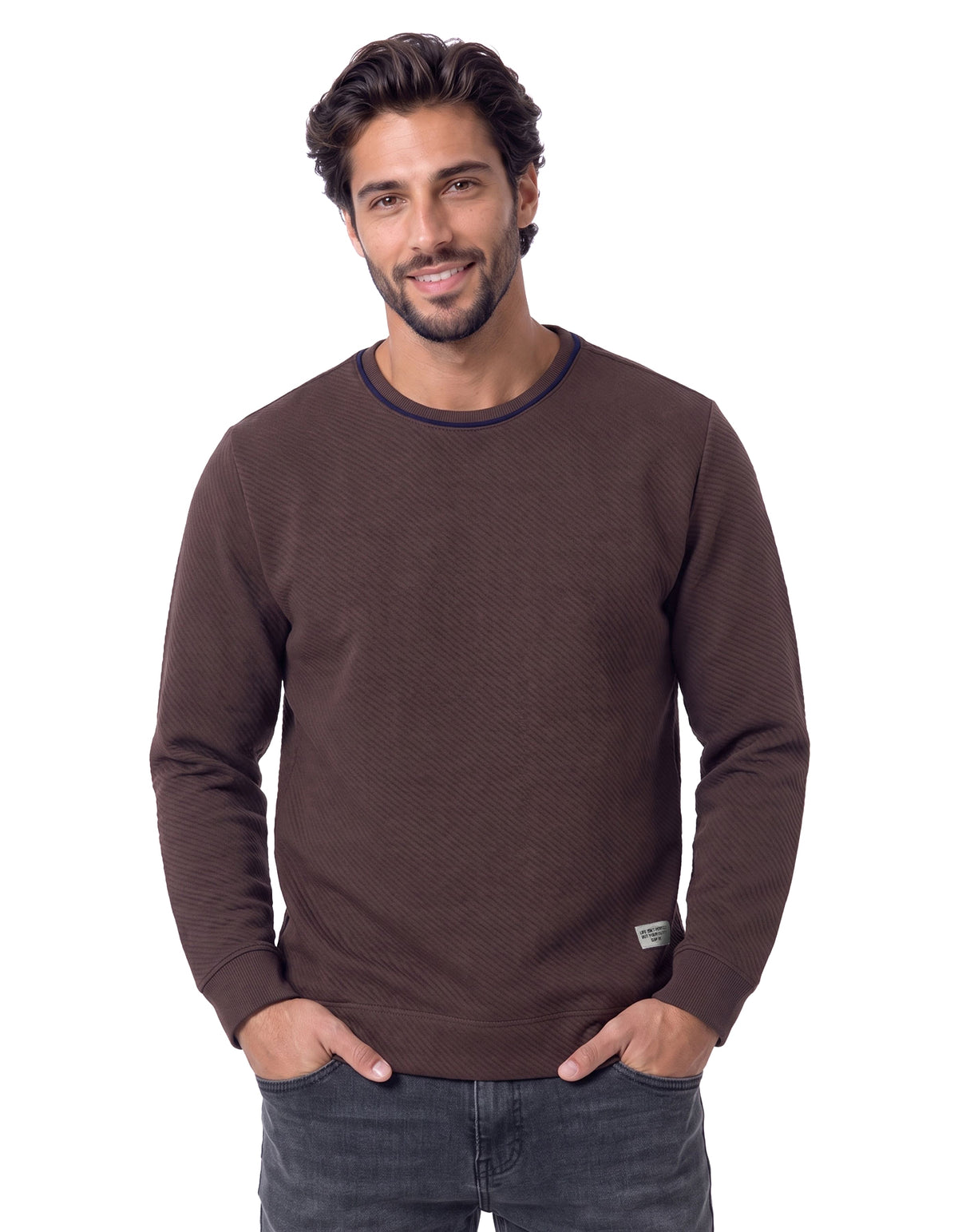 Brown Textured Jacquard Sweatshirt