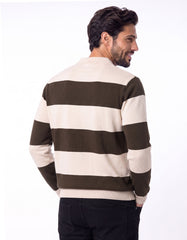 Off White Striped Jersey Polo Sweater