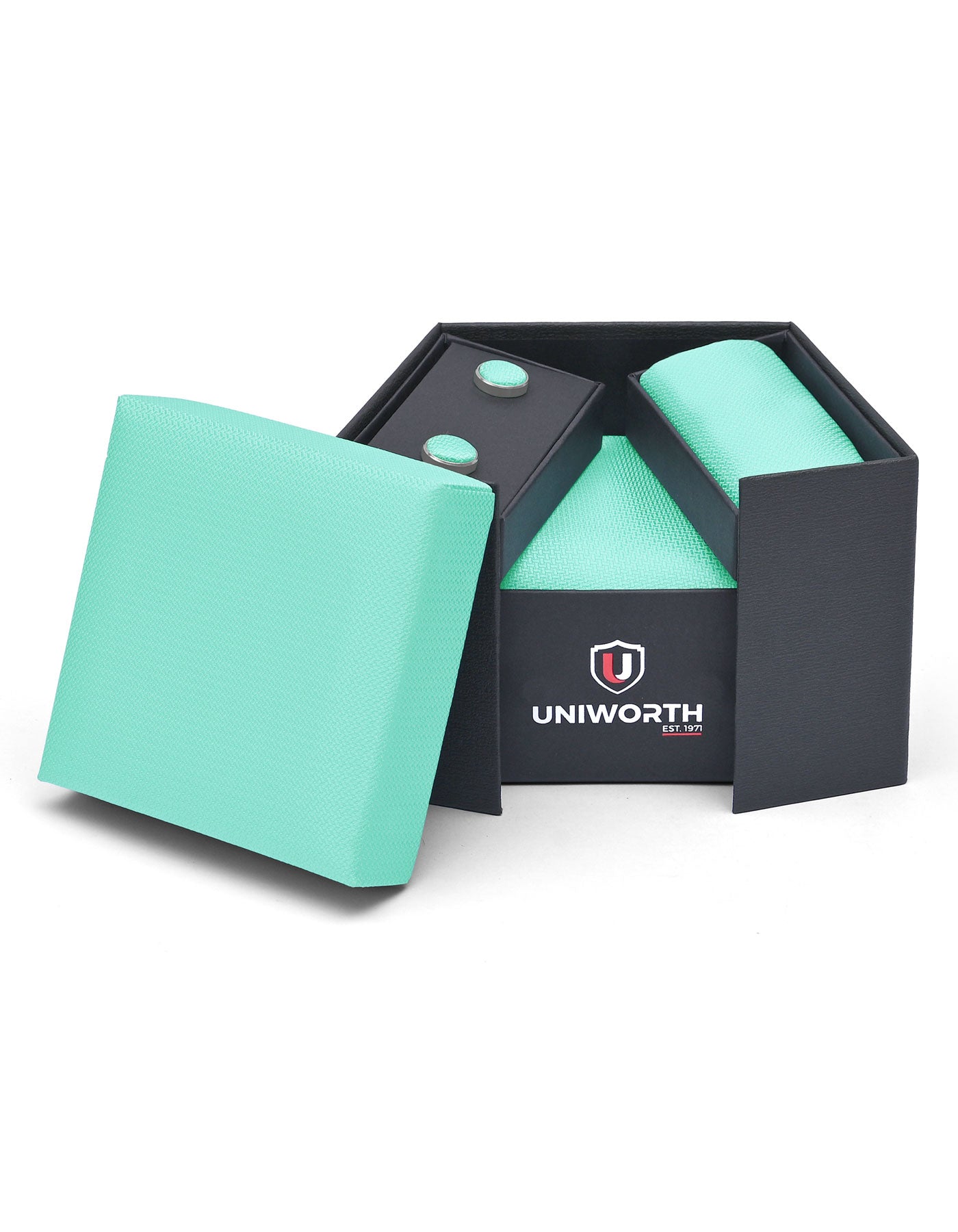 Turquoise Self Cufflink Tie Set