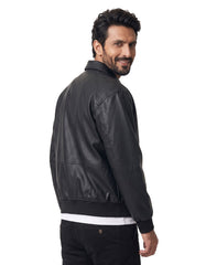 Black Plain Extrawide Collar Bomber Jacket