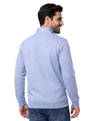 Sky Blue Melange Plain Half Zipper