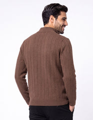 Brown Needle Drop Polo Sweater