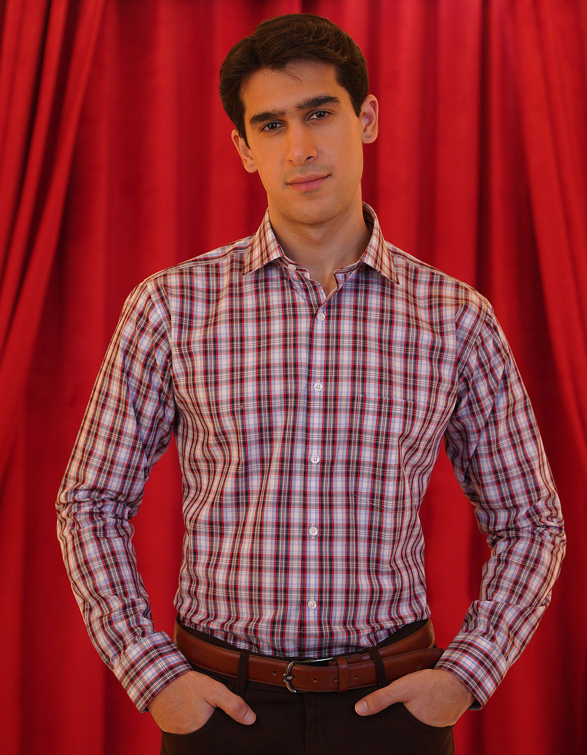 Check Sky/Maroon Tailored Smart Fit Shirt FS2787-1SF-14.5