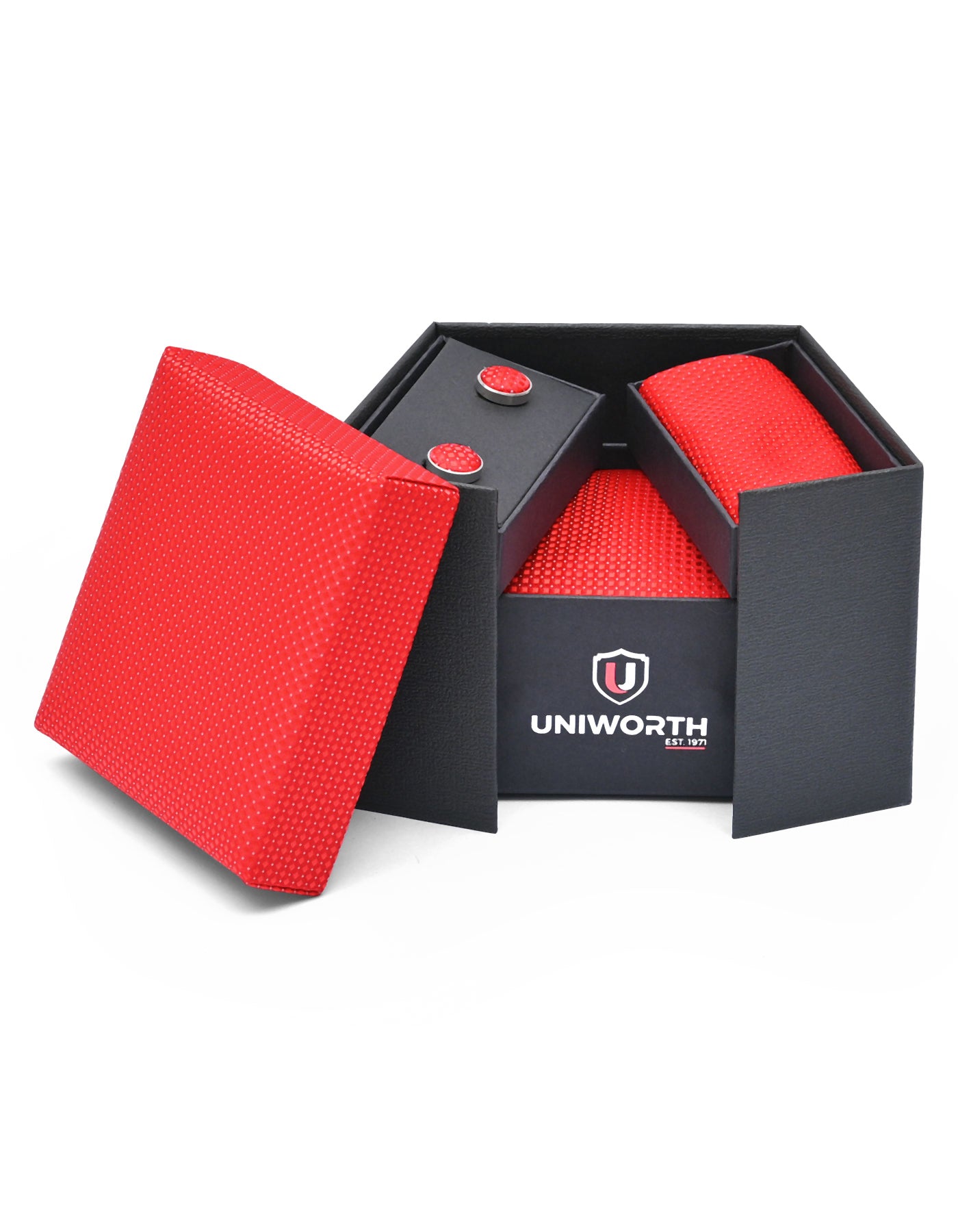 Red Geometric Cufflink Tie Set