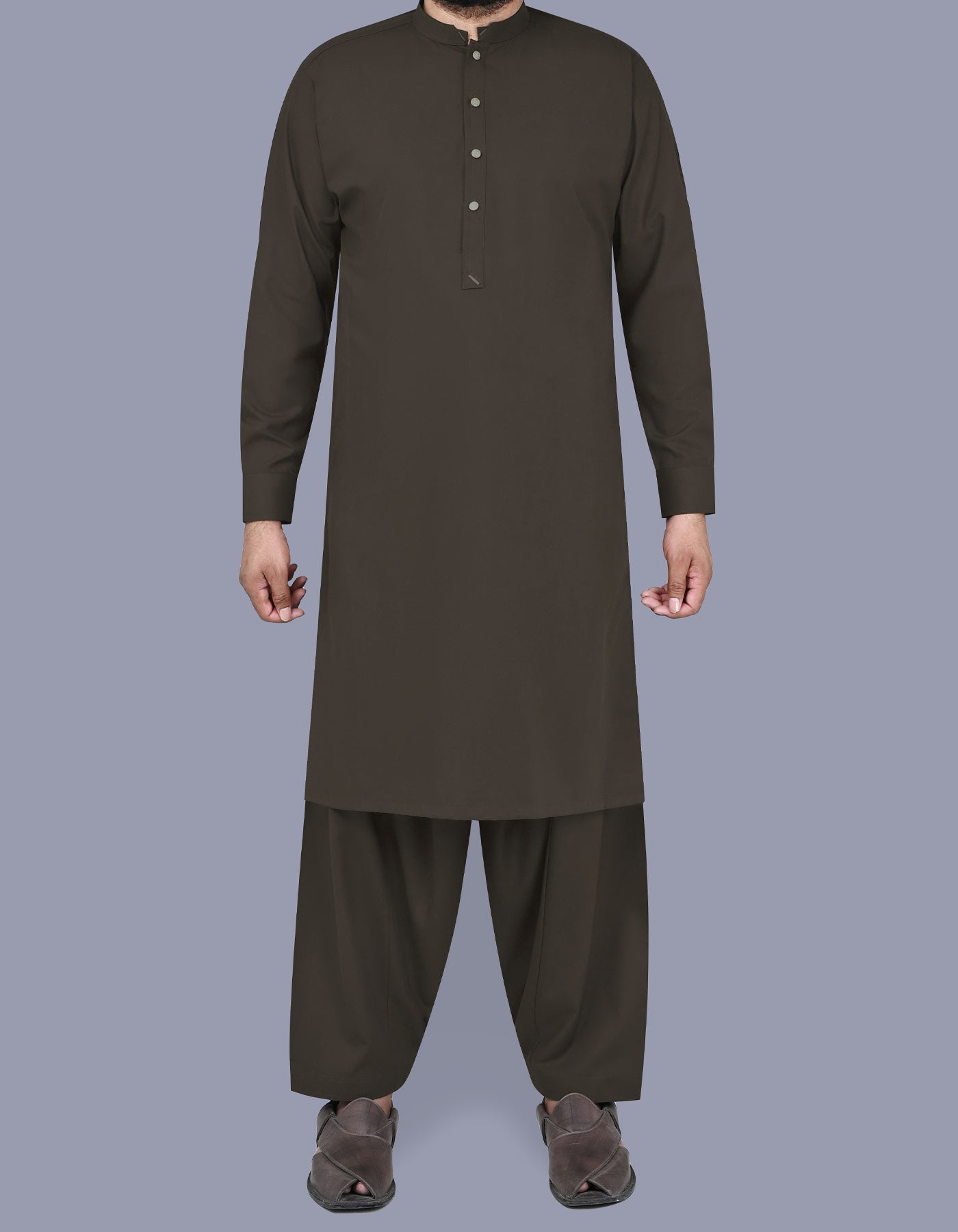 D Brown Plain Kameez Shalwar KS2517-4R-XS
