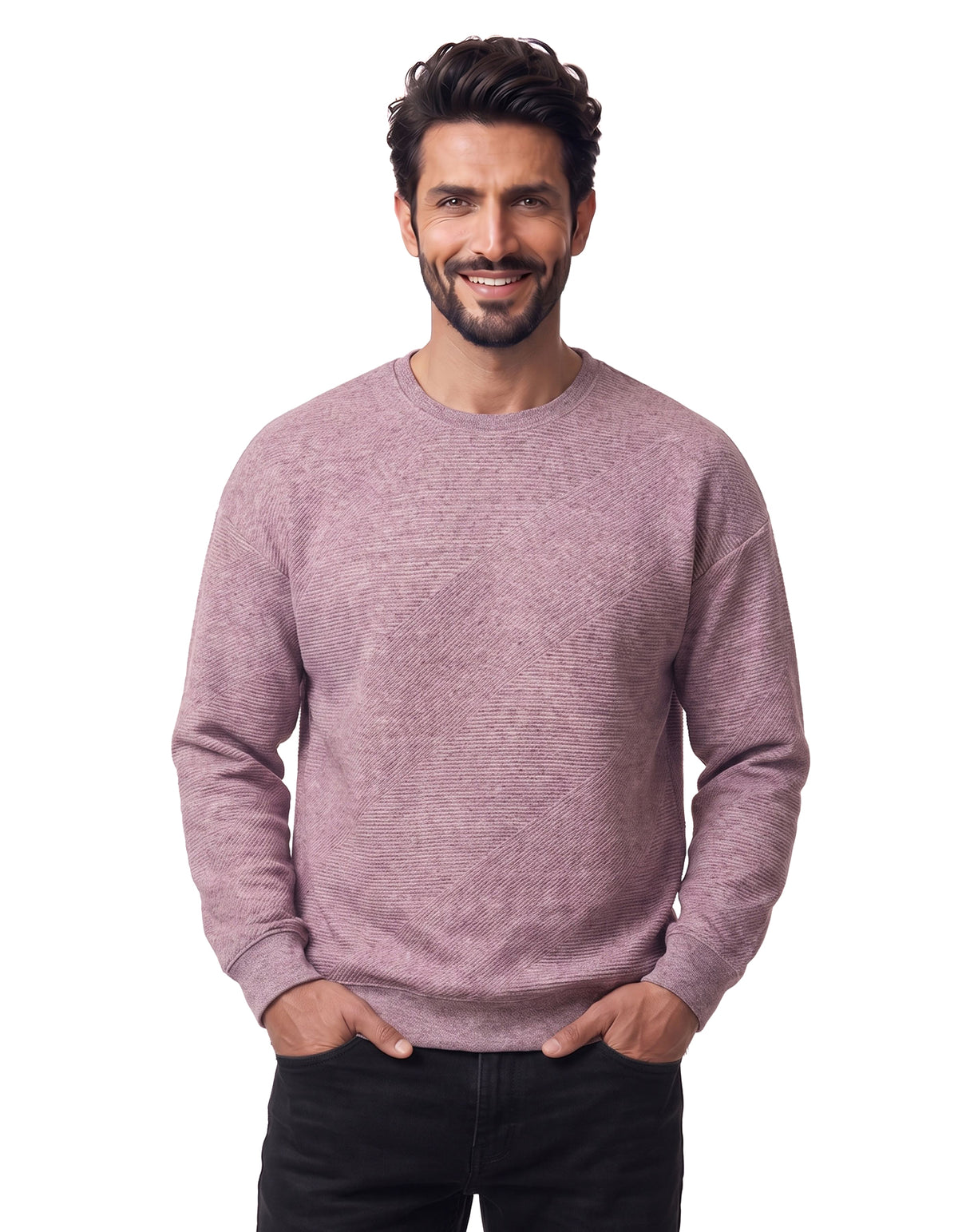 Maroon Textured Jacquard Relaxed Sweatshirt