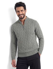 Chrome Textured Cable Knit Mock Neck Sweater