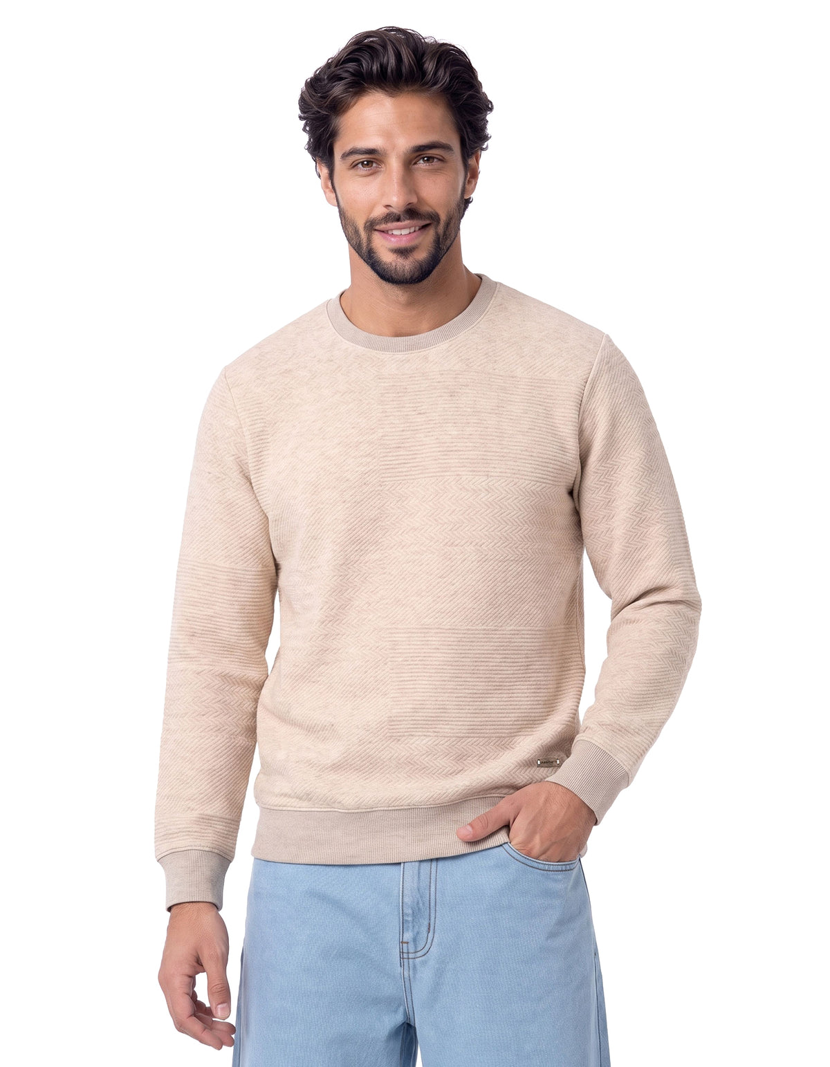 Oatmeal Melange Textured Jacquard Sweatshirt