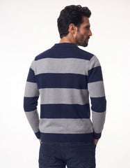 Navy Striped Jersey Polo Sweater