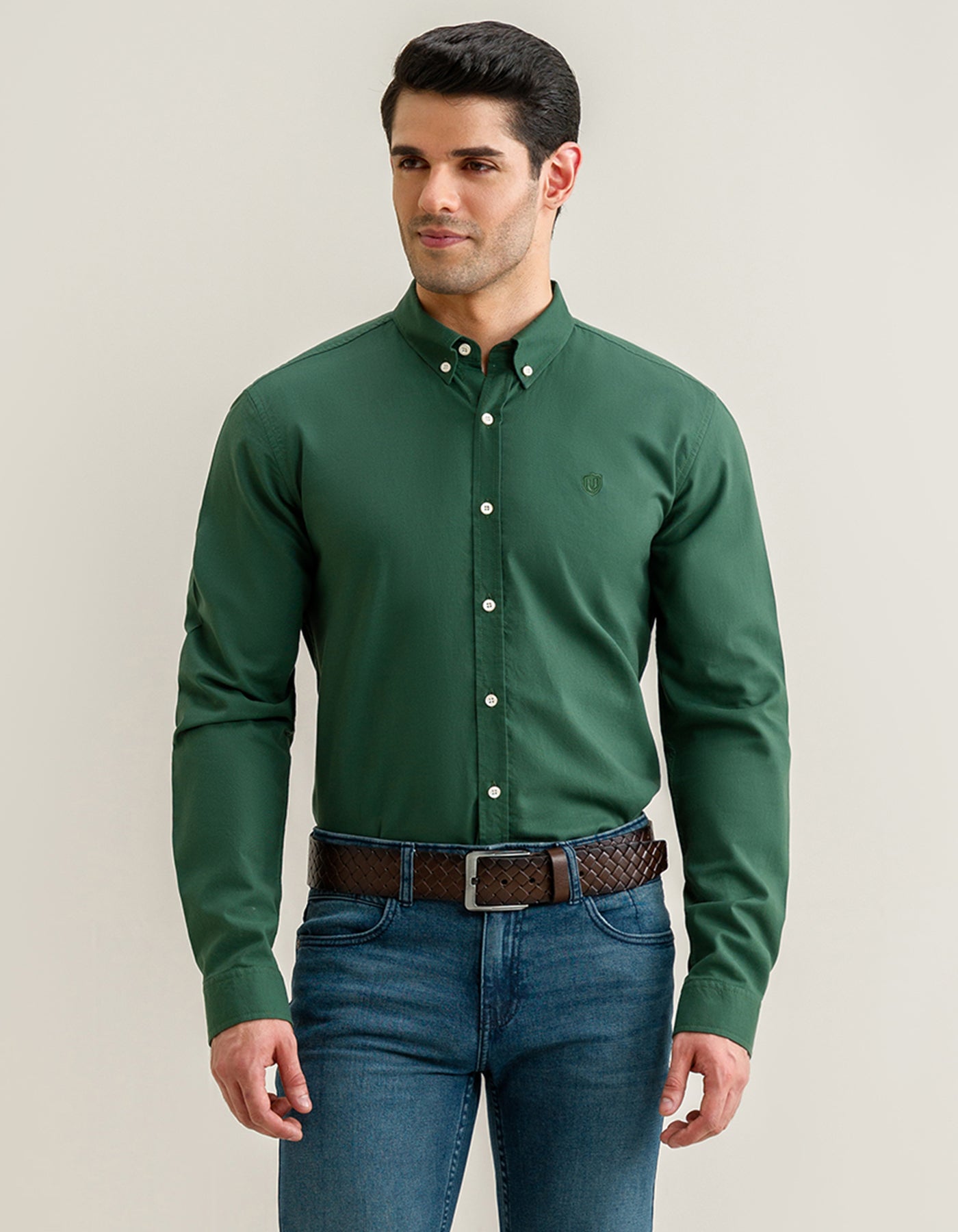 Green Embriodery Plain Casual Shirt CS2417R-M