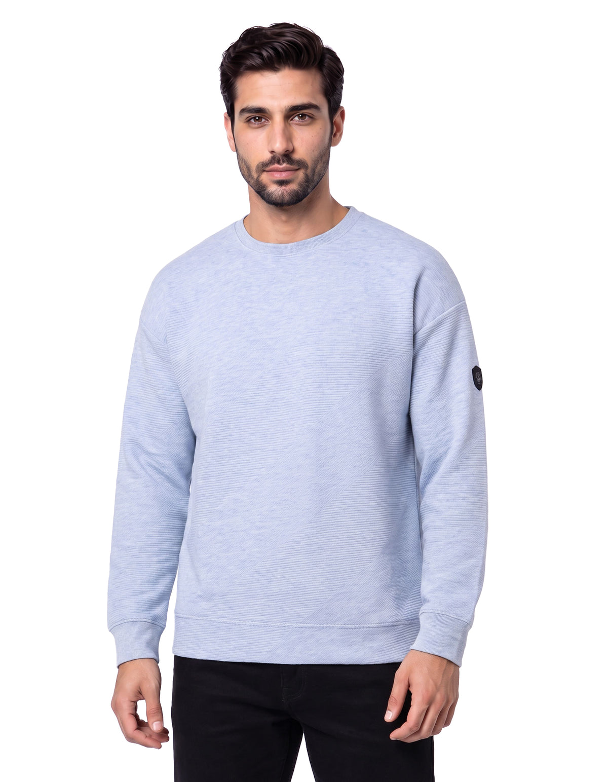 Sky Blue Melange Textured Jacquard Relaxed Sweatshirt