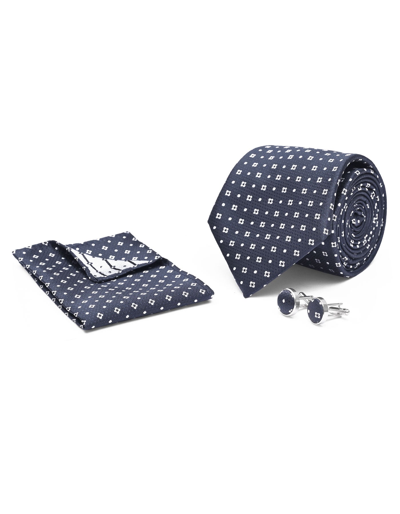 D Navy Geometric Cufflink Tie Set