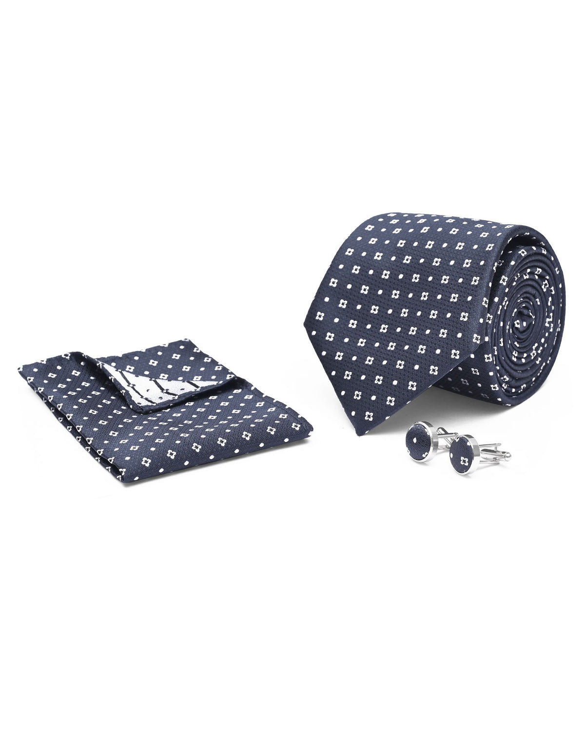 D Navy Geometric Cufflink Tie Set