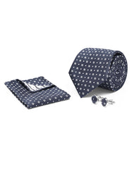 D Navy Geometric Cufflink Tie Set