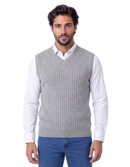 Heather Grey Ribbed V-Neck Sleeveless Sweater