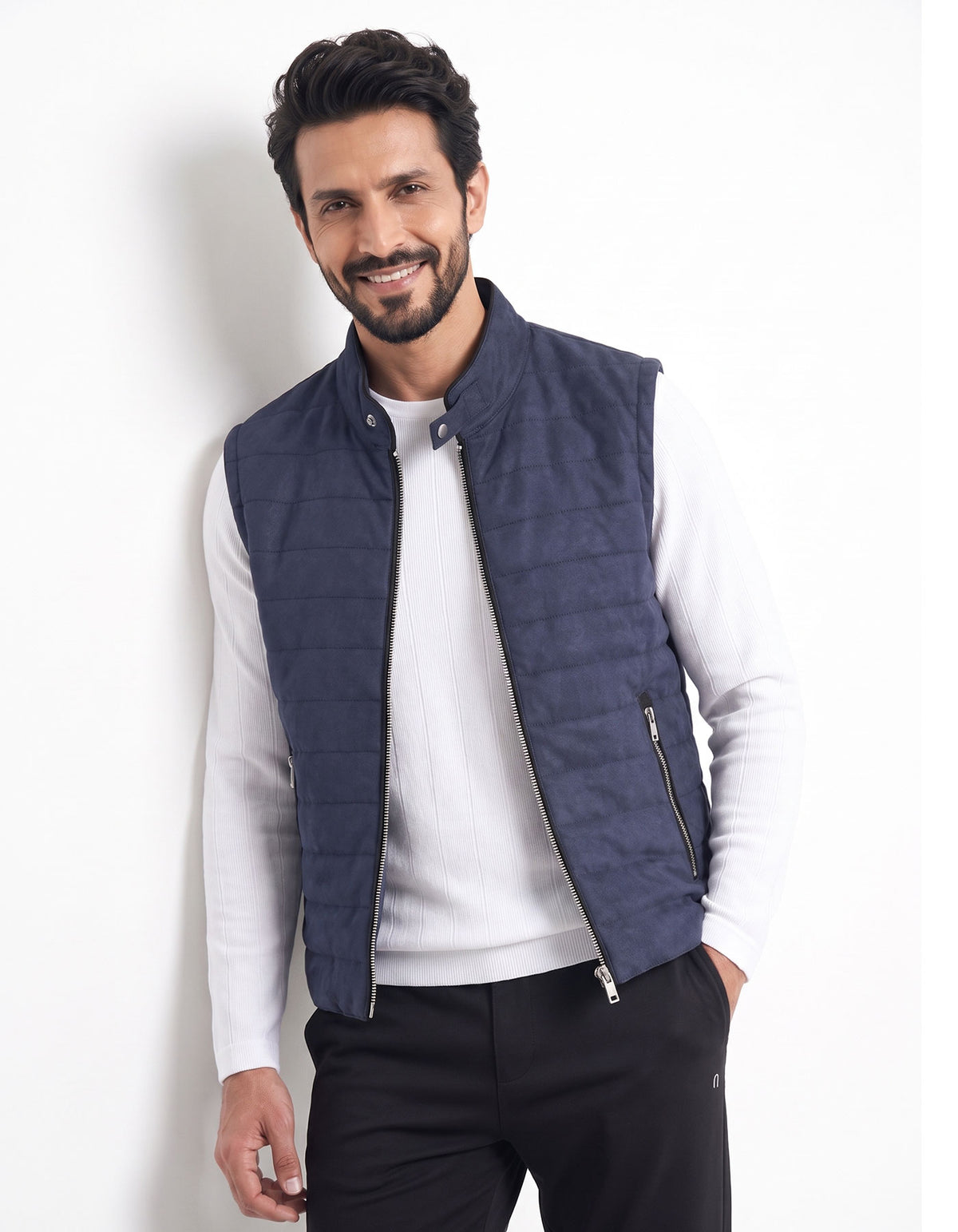 Navy Plain Refined Quilted Gilet