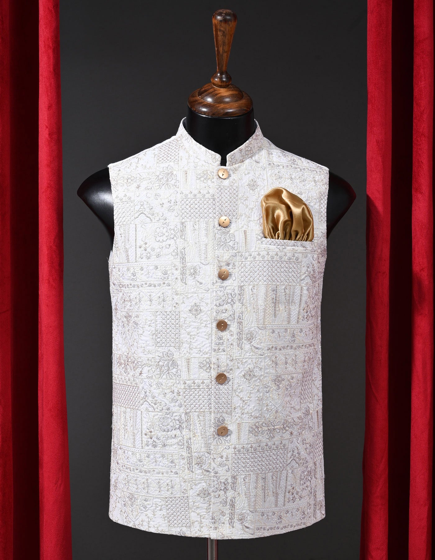 Designer Waist Coat Off White S 1PAJWC830-1 Uniworth Designer Waist Coat 1PAJWC830-1-S