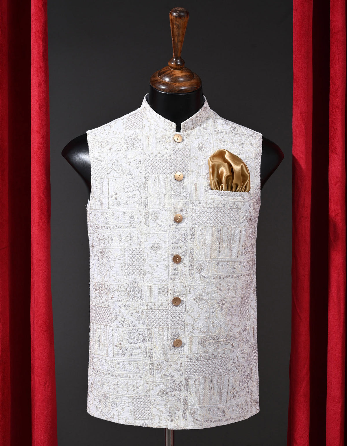Designer Waist Coat Off White S 1PAJWC830-1 Uniworth Designer Waist Coat 1PAJWC830-1-S