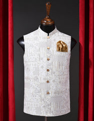 Designer Waist Coat Off White S 1PAJWC830-1 Uniworth Designer Waist Coat 1PAJWC830-1-S