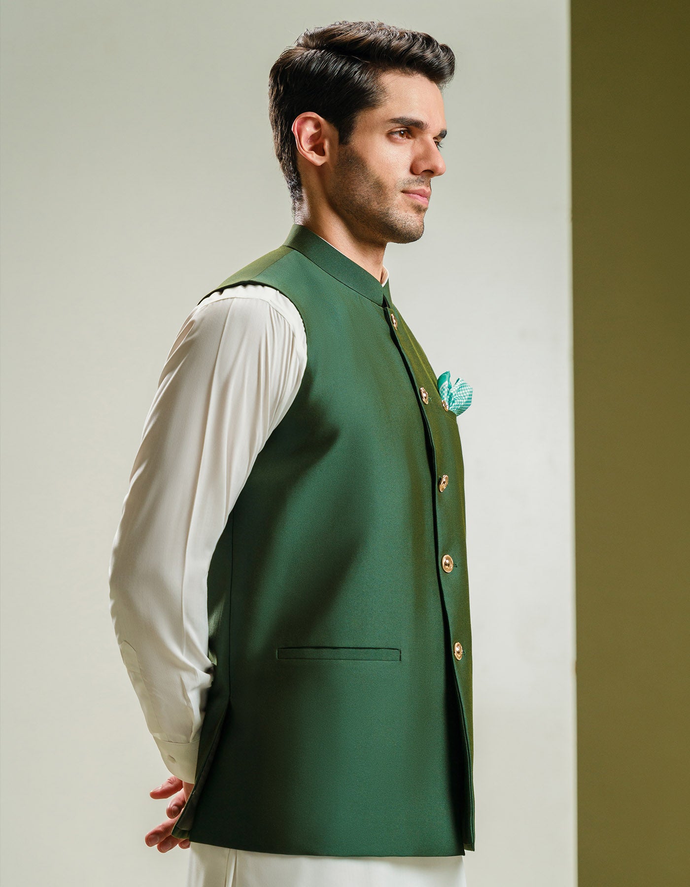 Green Plain Waist Coat WC2413-3S-38