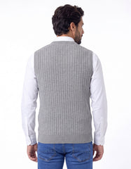 Heather Grey Ribbed V-Neck Sleeveless Sweater