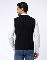 Black Ribbed V-Neck Sleeveless Sweater