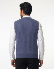 Slate Blue Ribbed V-Neck Sleeveless Sweater