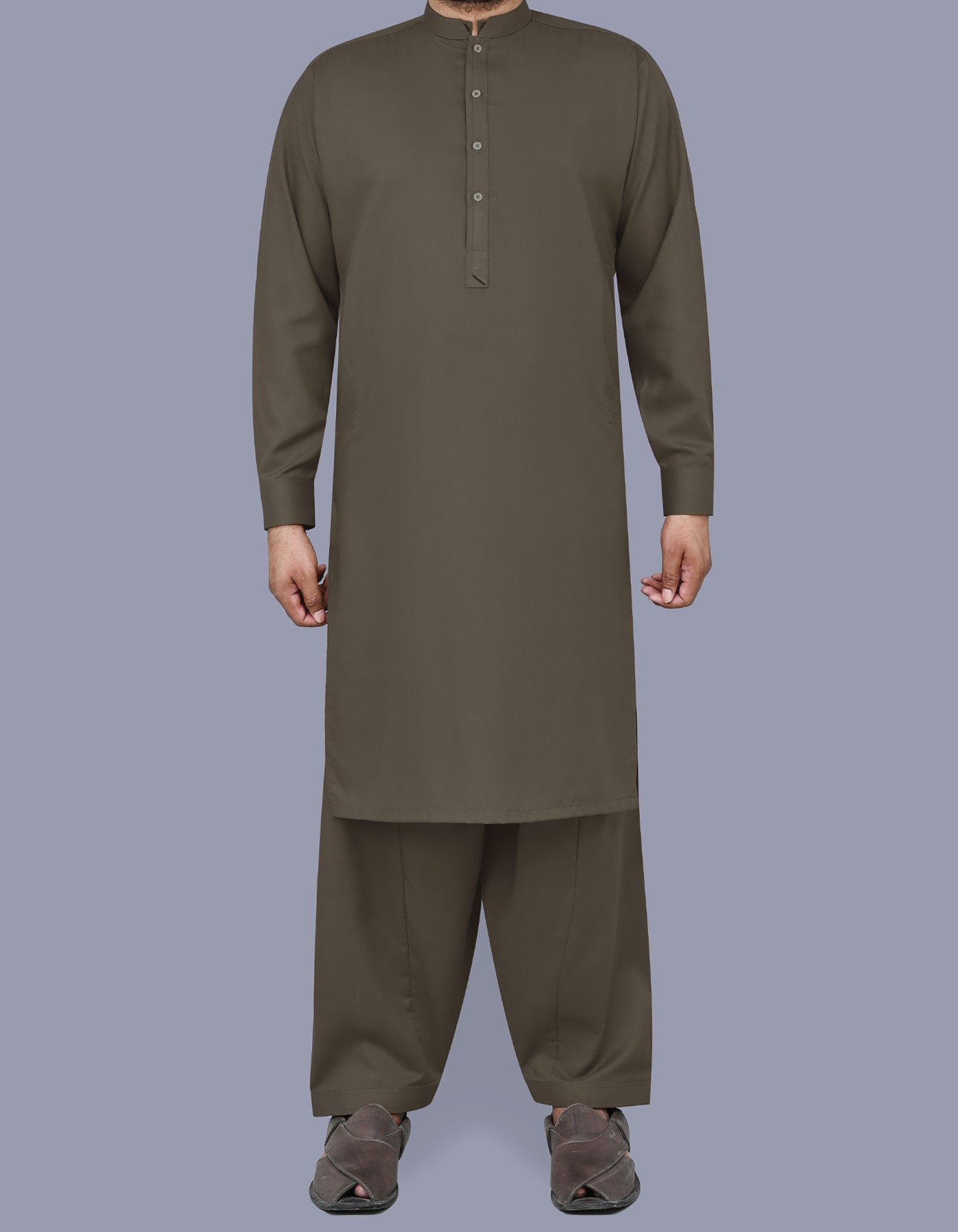 Brown Plain Kameez Shalwar KS2517-2S-XS