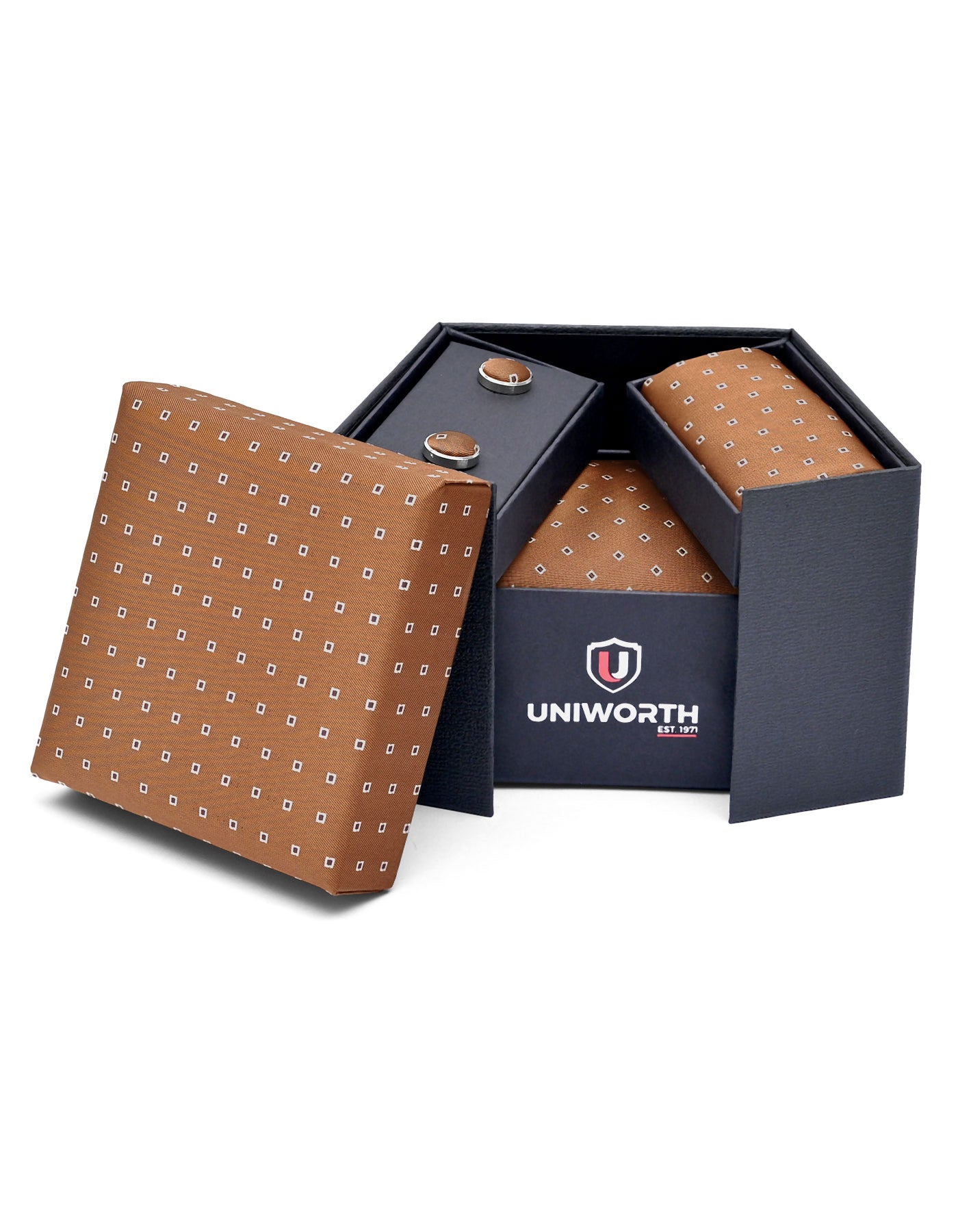 Bronze Geometric Cufflink Tie Set