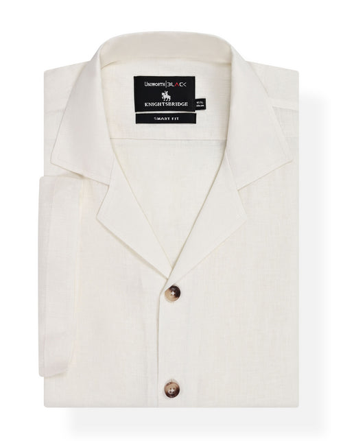Cream Plain Tailored Smart Fit Cuban Collar Linen Shirt
