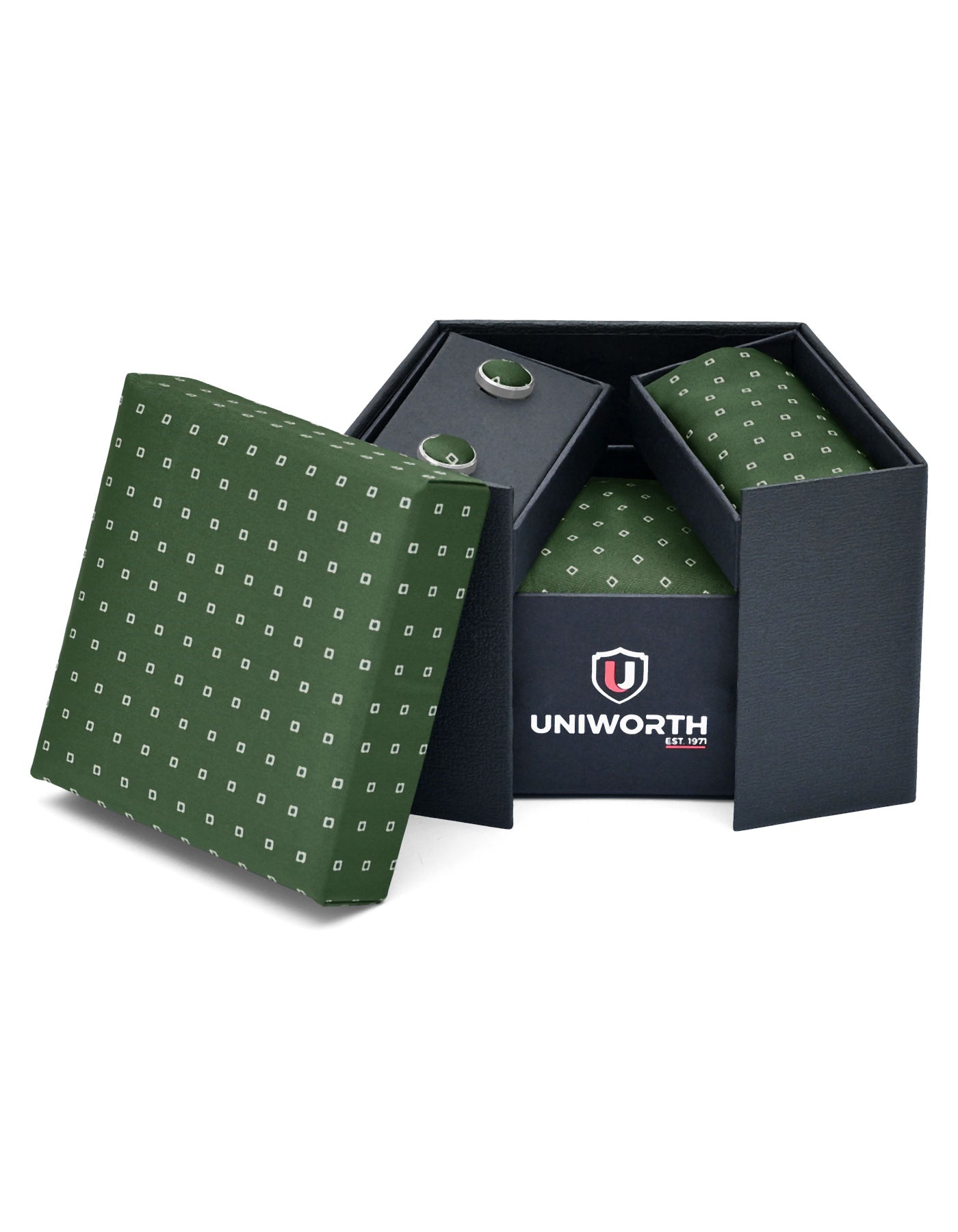 Green Geometric Cufflink Tie Set