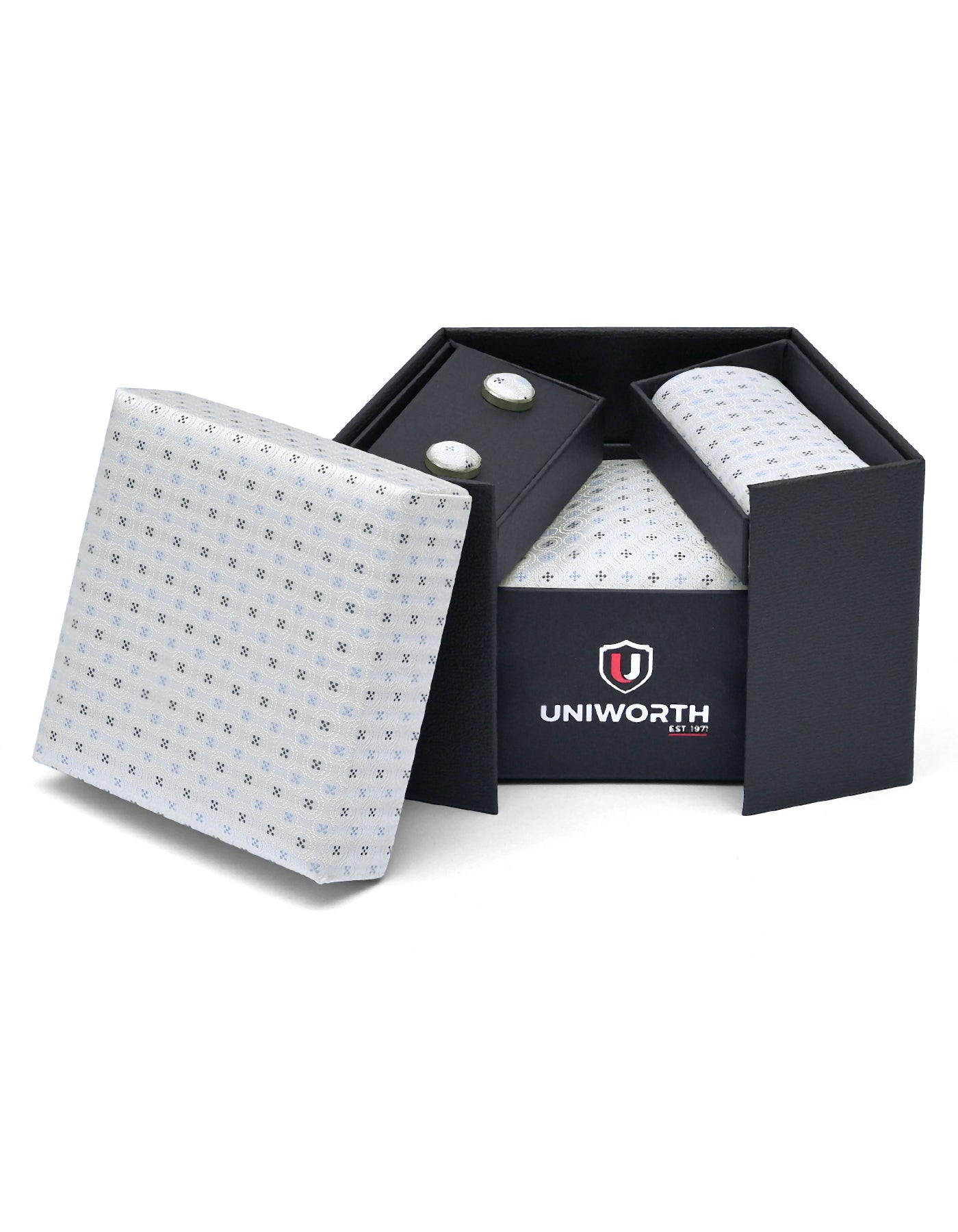 Silver Geometric Cufflink Tie Set