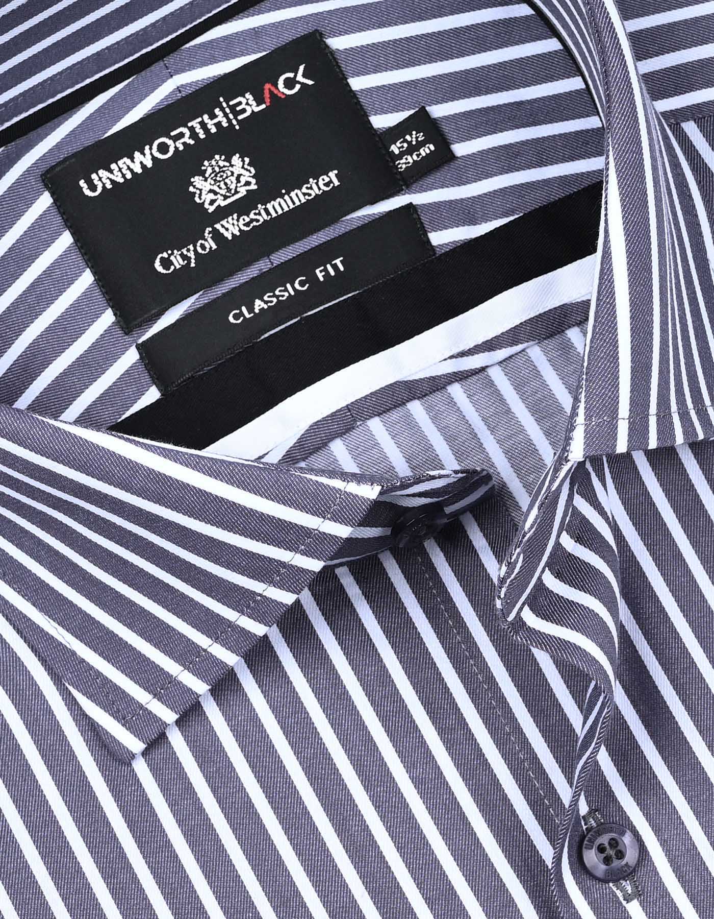 Stripe Grey Classic Fit Shirt FS2884-1RF-15