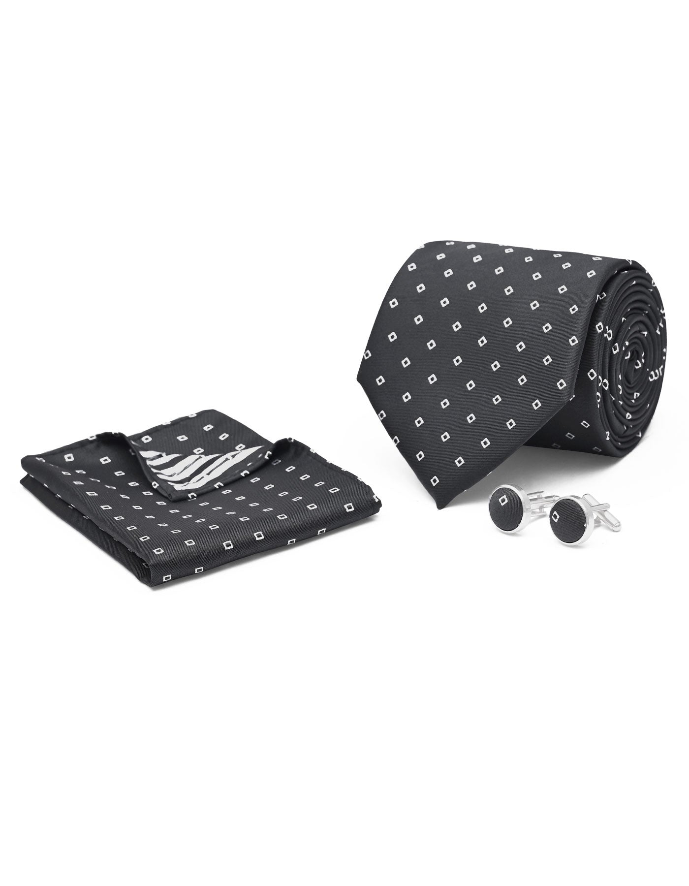 Black Geometric Cufflink Tie Set