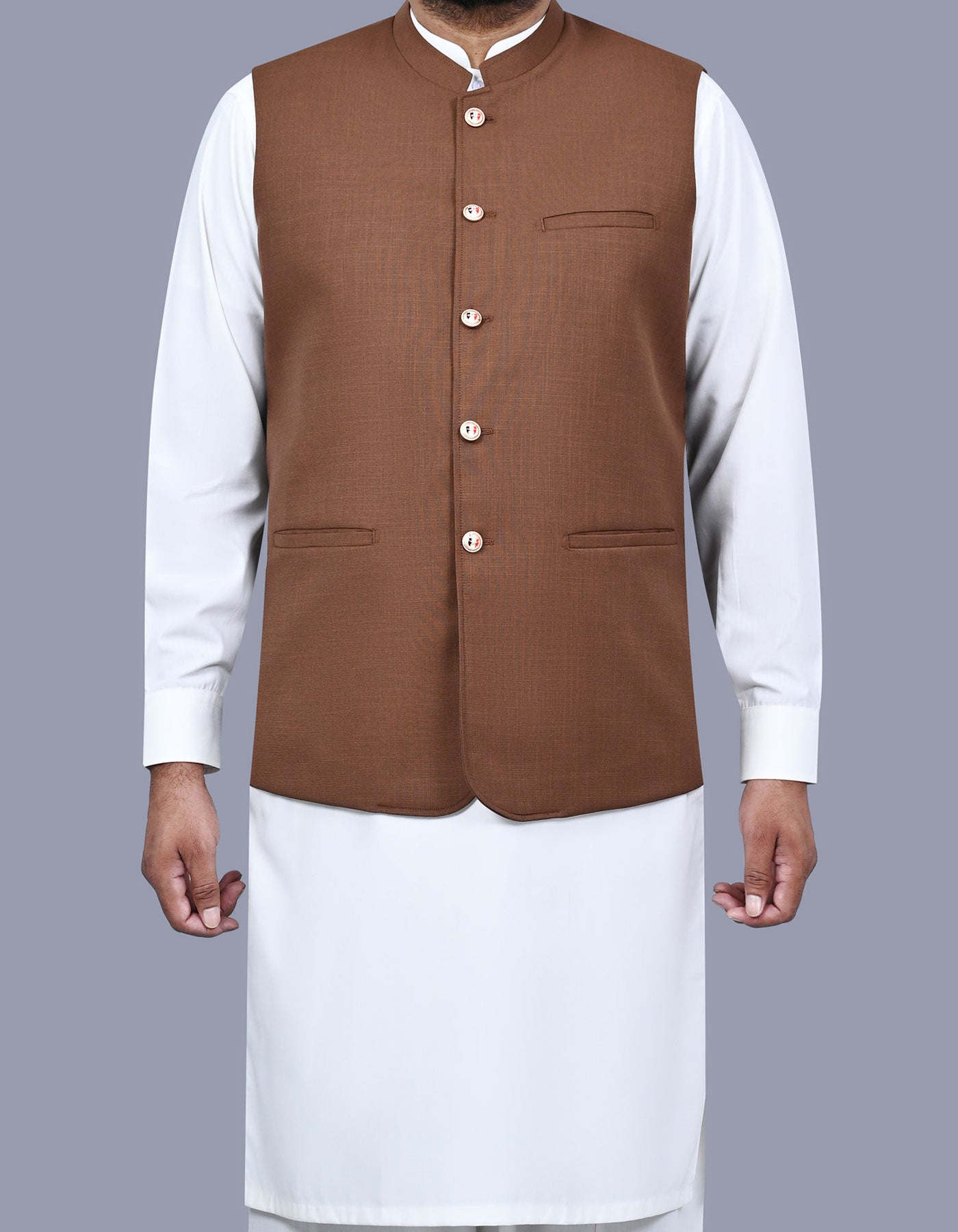 D Brown Texture Waist Coat WC2516-1S-34