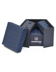 Navy Dotted Cufflink Tie Set