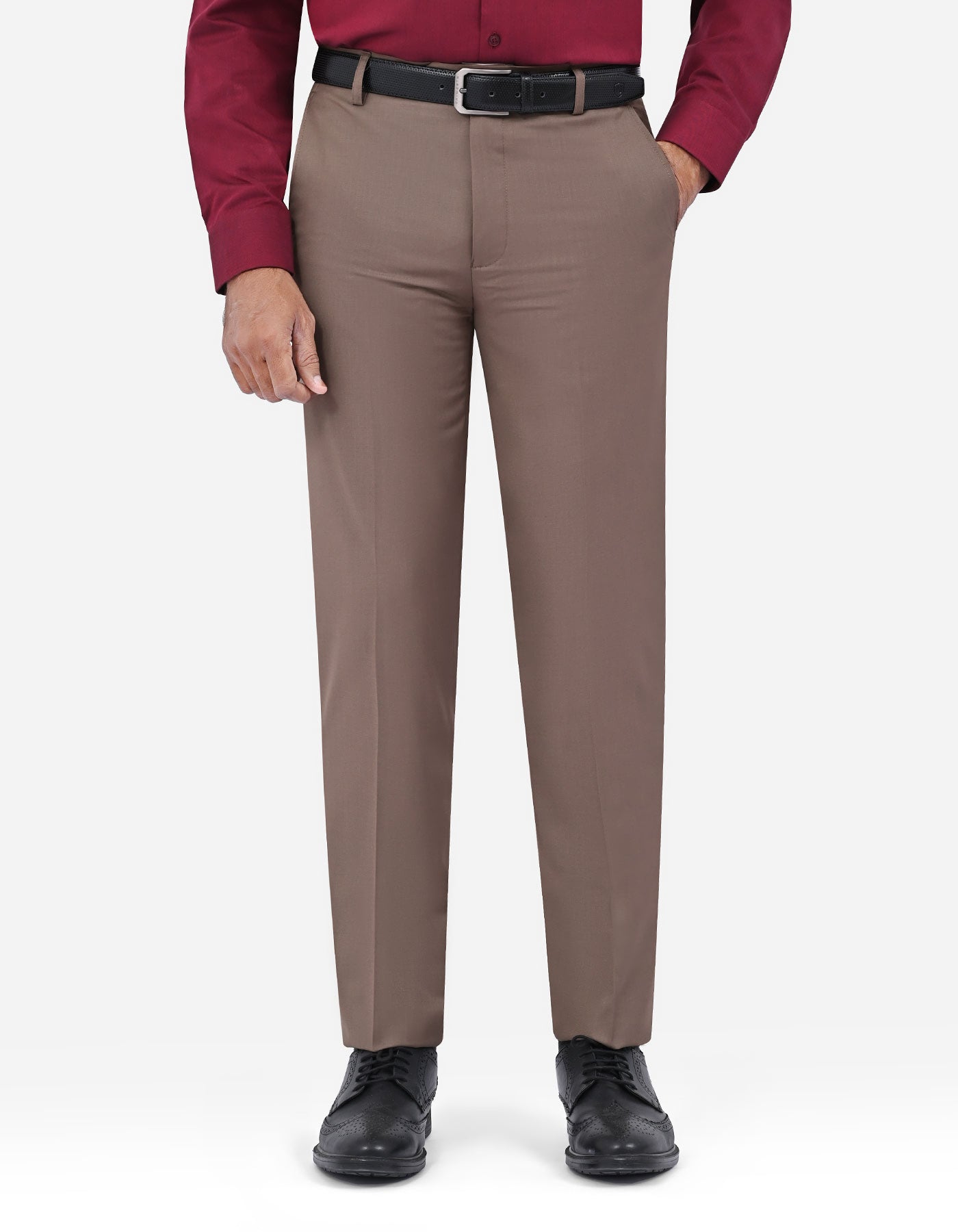 L Brown Plain Formal Trouser Tailored Smart Fit FT609-1S-30