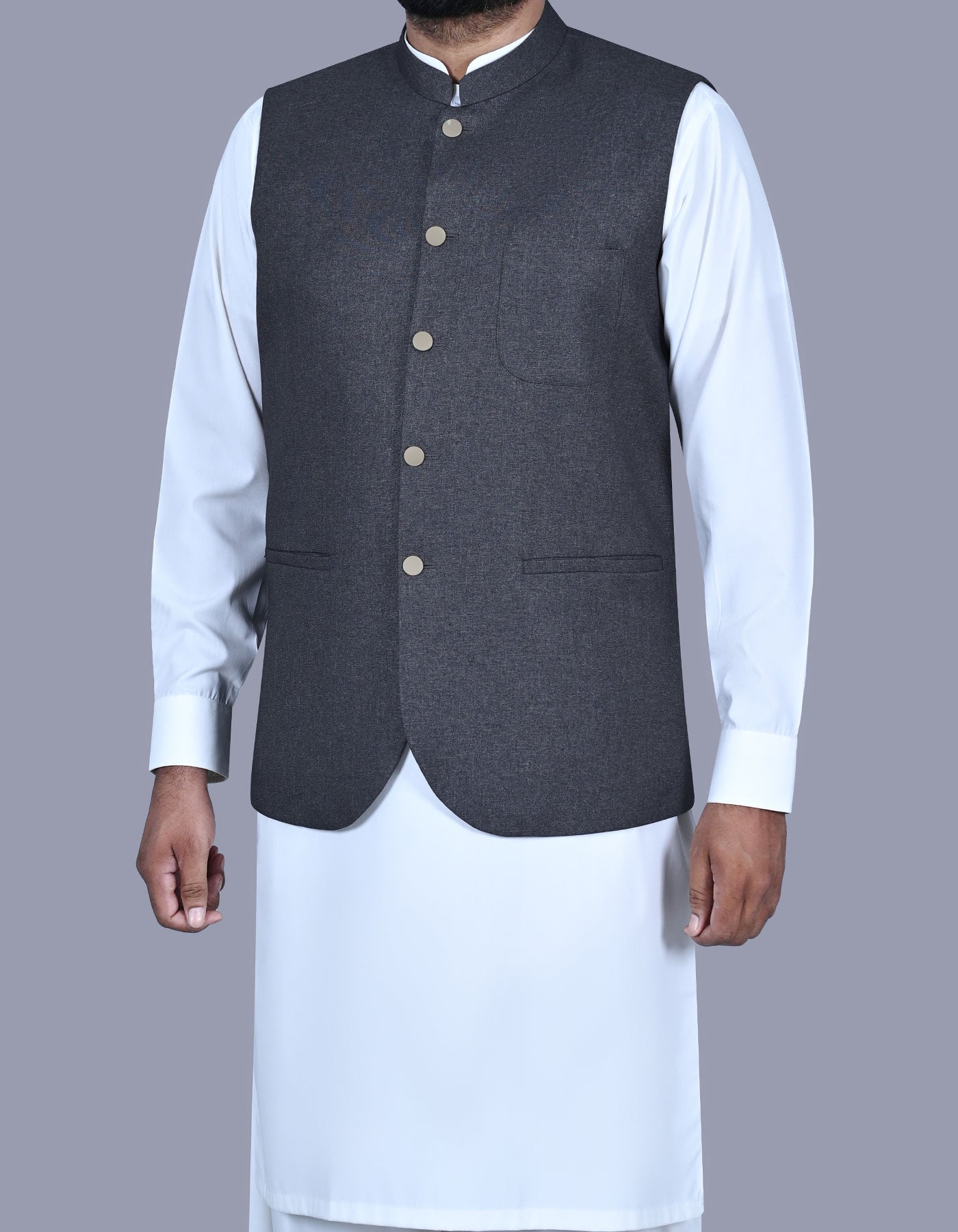 Charcoal Plain Waist Coat WC2519-6S-38