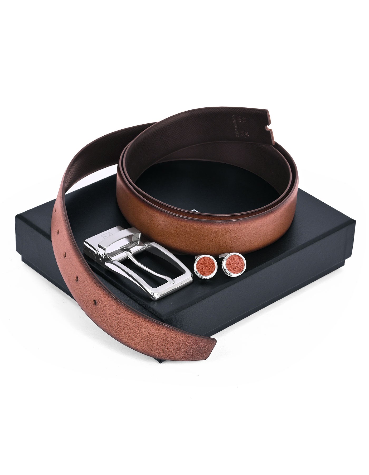 Tan Texture Belt & Cufflink Set