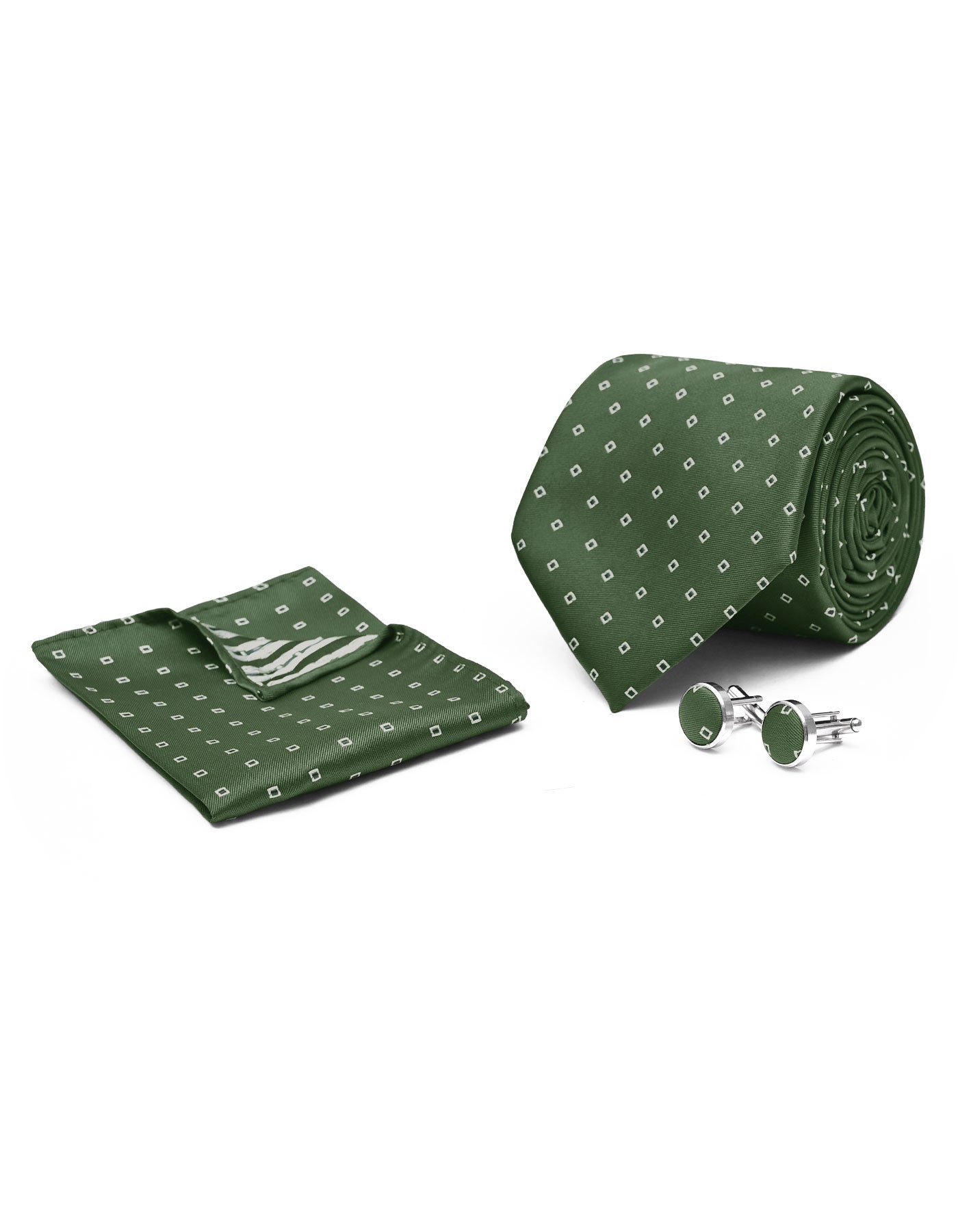 Green Geometric Cufflink Tie Set