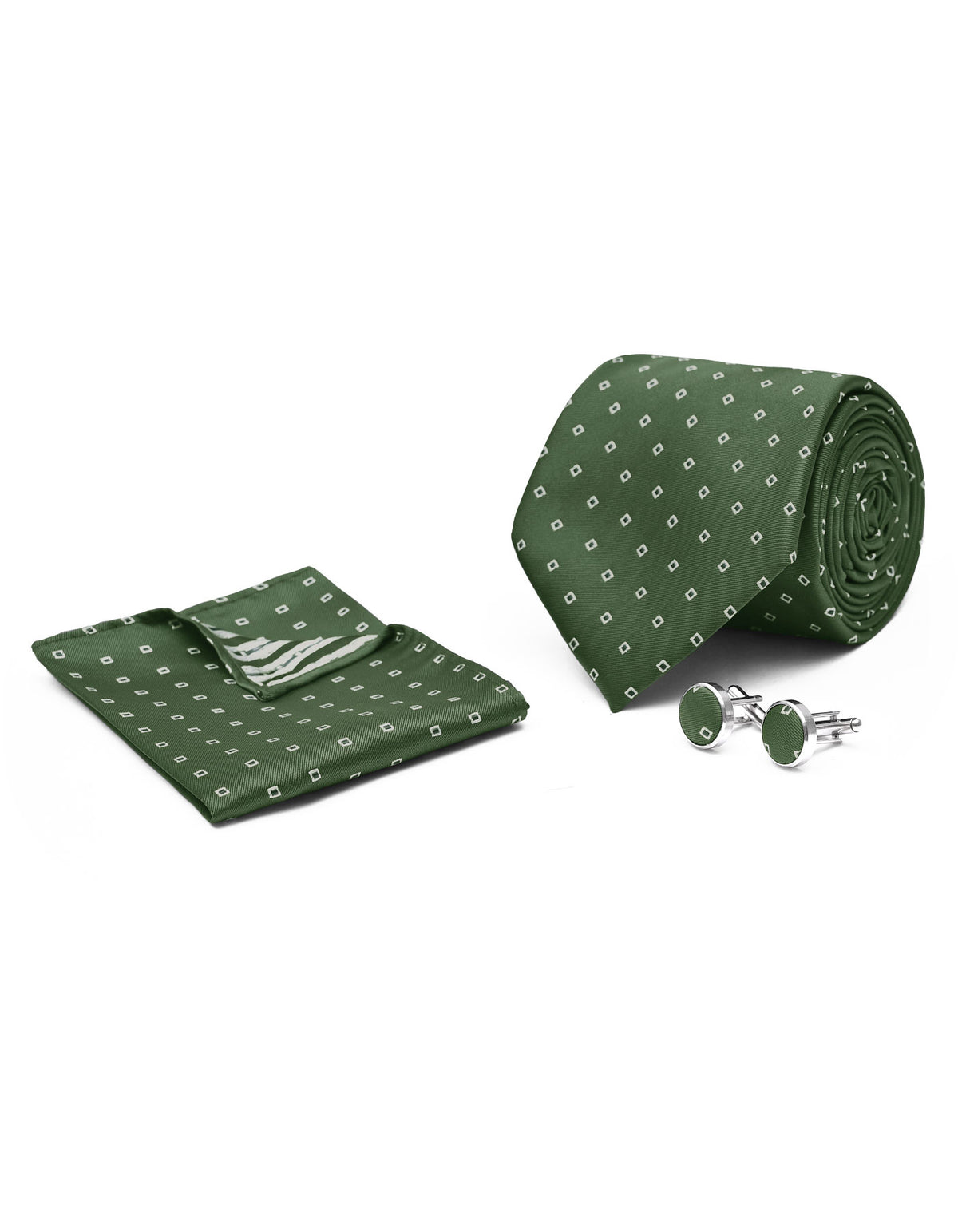 Green Geometric Cufflink Tie Set