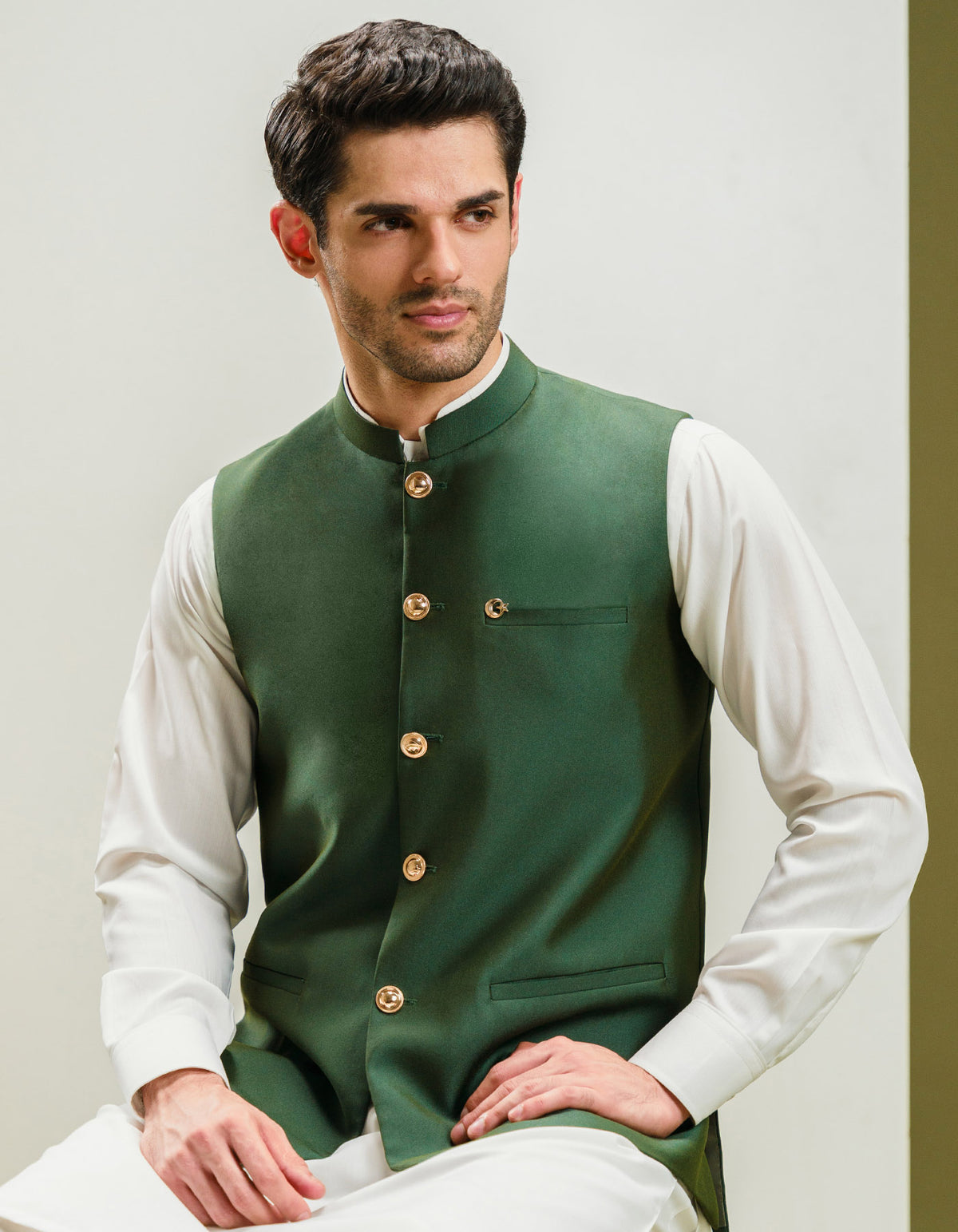 Green Plain Waist Coat WC2413-3S-34