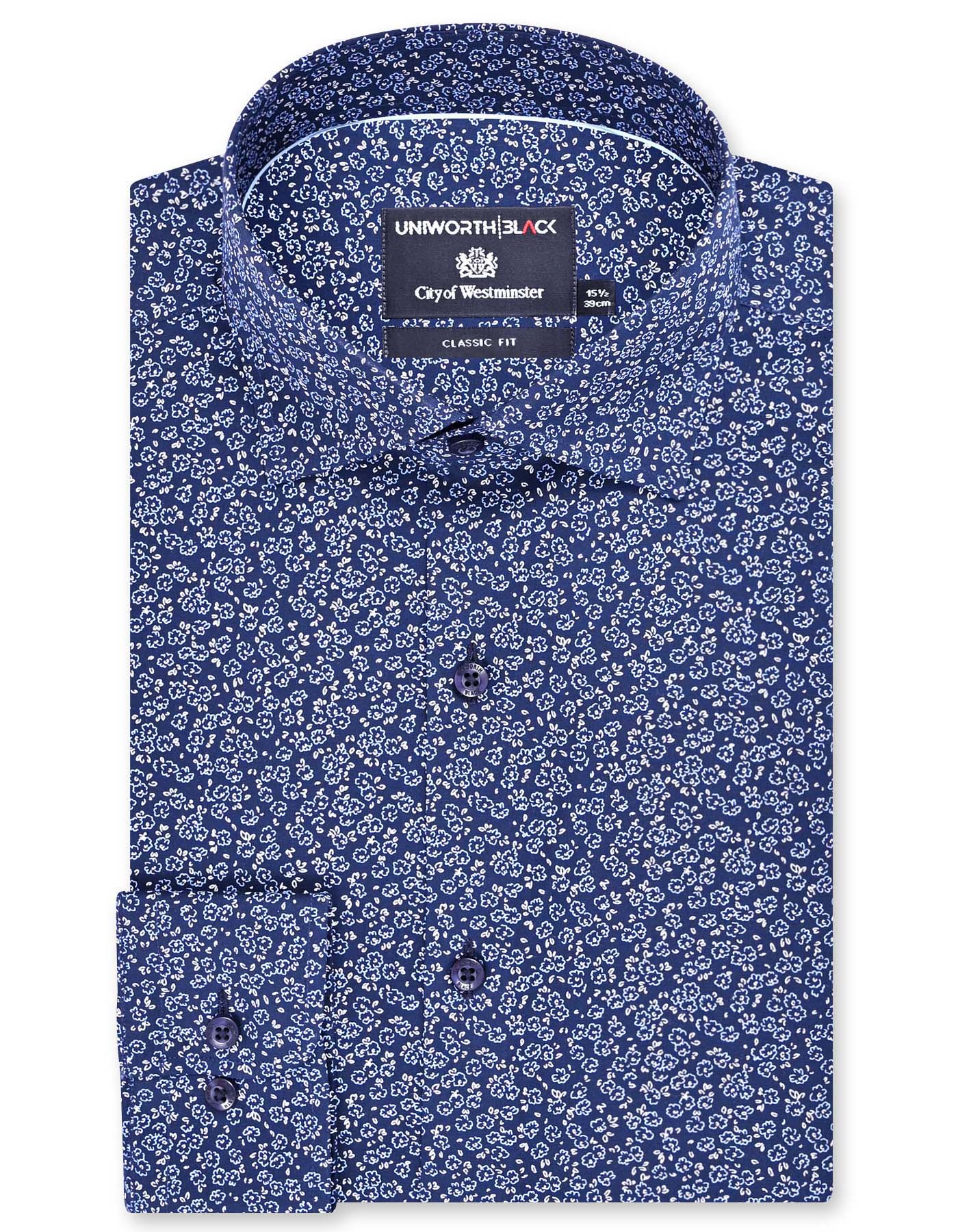 Printed Navy Classic Fit Shirt FS870-1RF-14.5