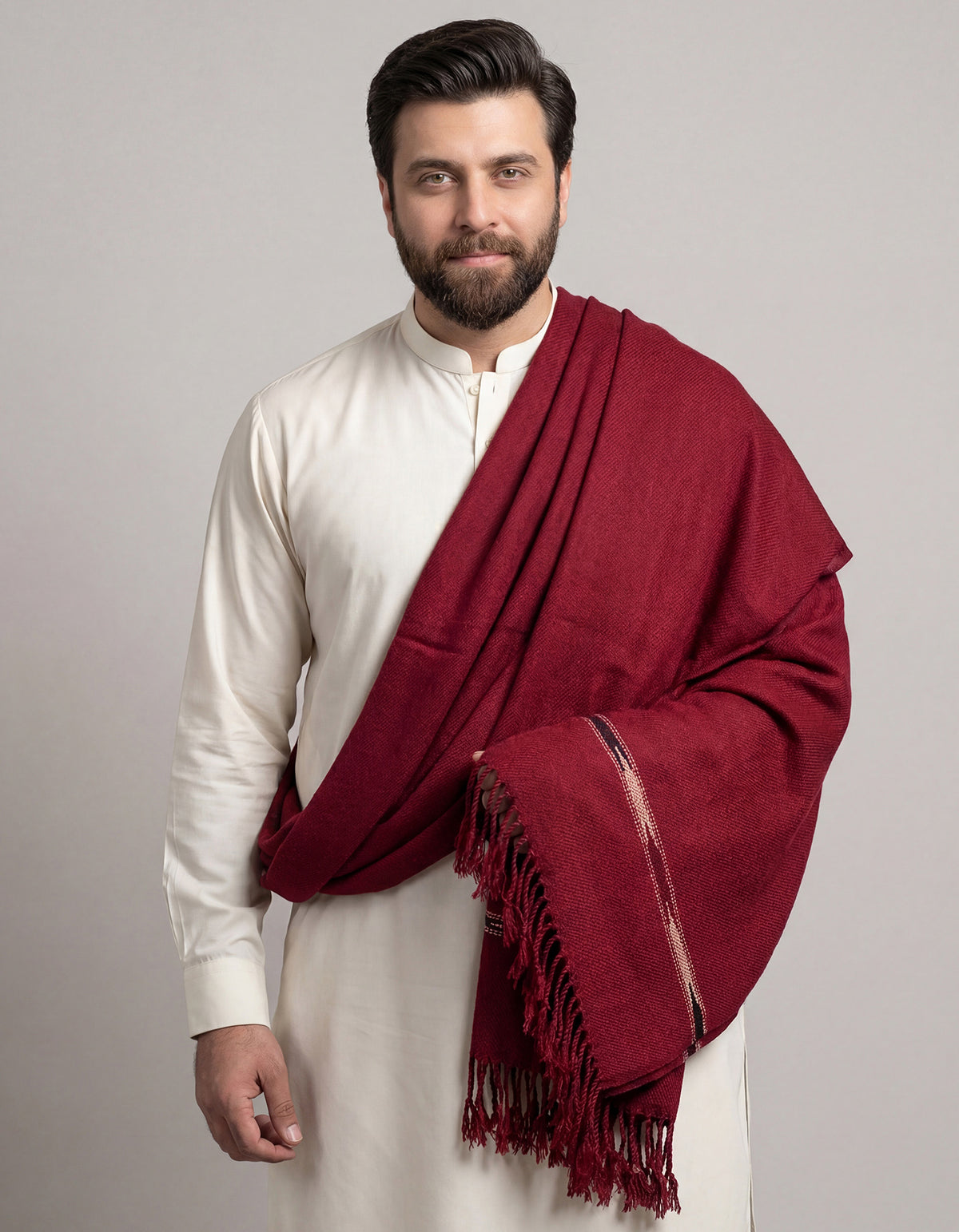 Maroon Plain 100% Acrylic Men Shawl