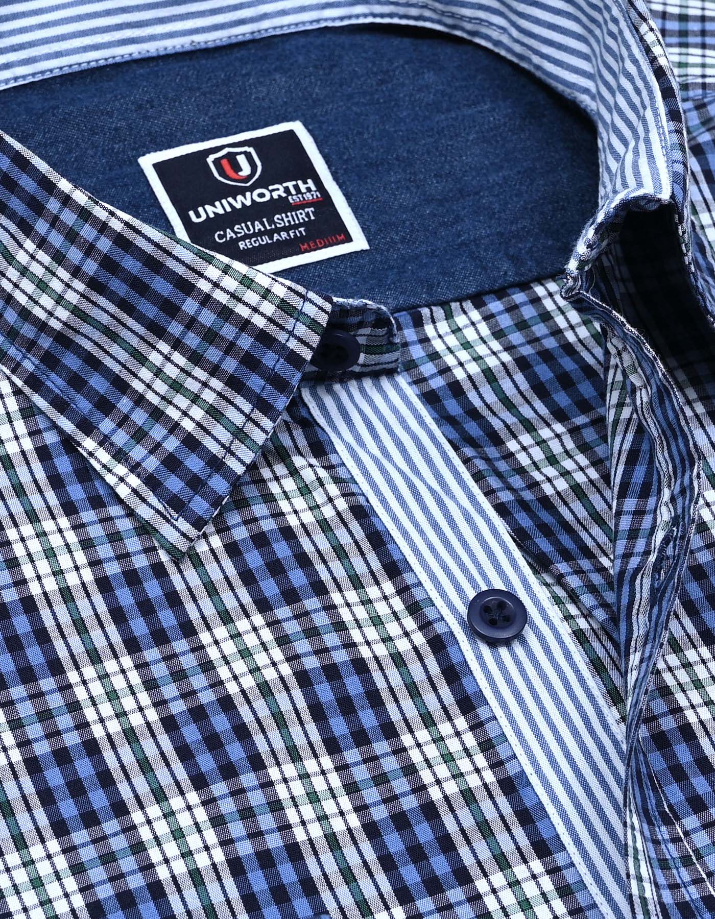 Blue Embriodery Check Casual Shirt CS2357-1R-L