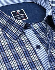 Blue Embriodery Check Casual Shirt CS2357-1R-L