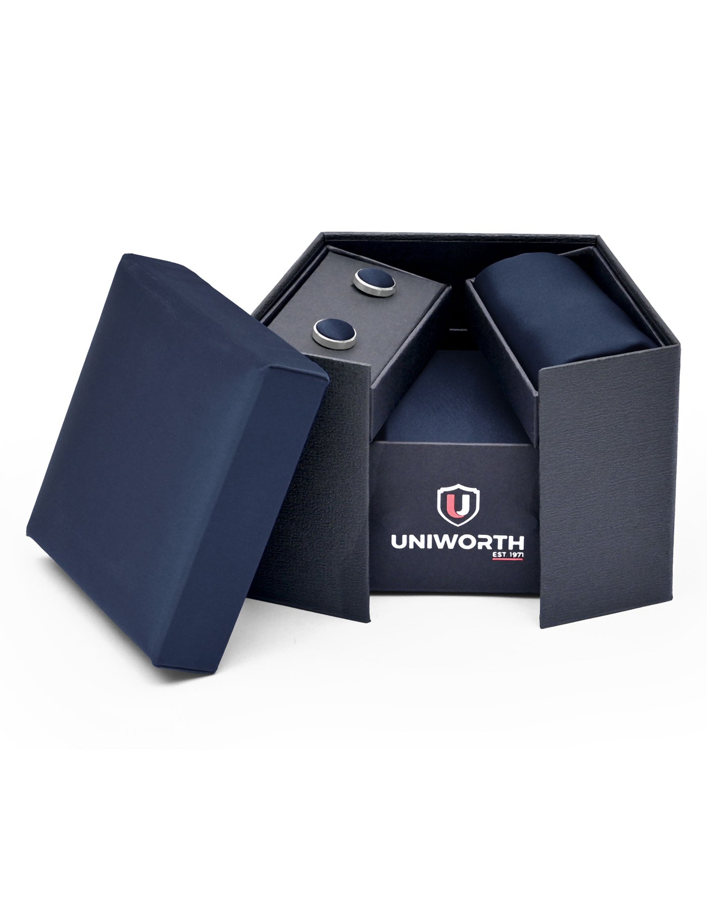 Navy Plain Cufflink Tie Set