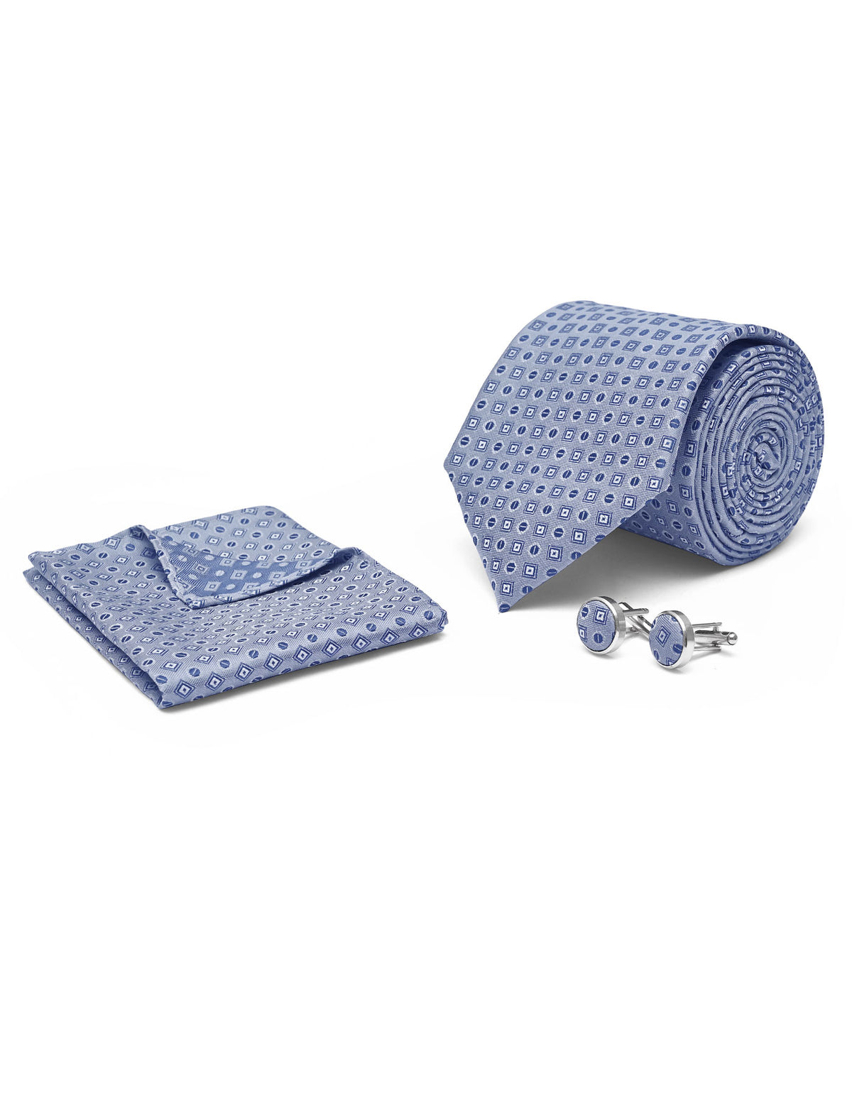 L Grey Geometric Cufflink Tie Set