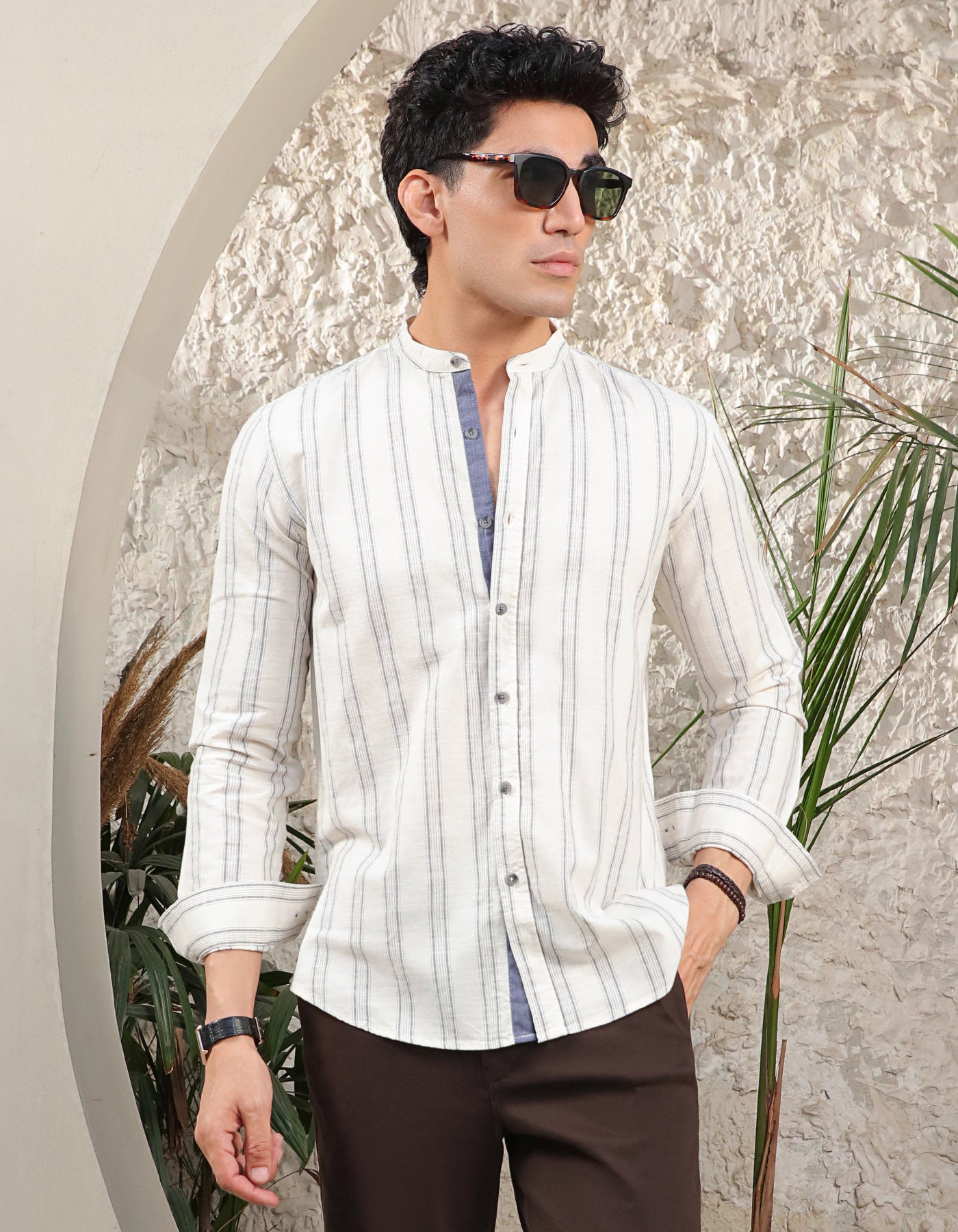 Off White Basic Stripe Casual Shirt CS2445R-L