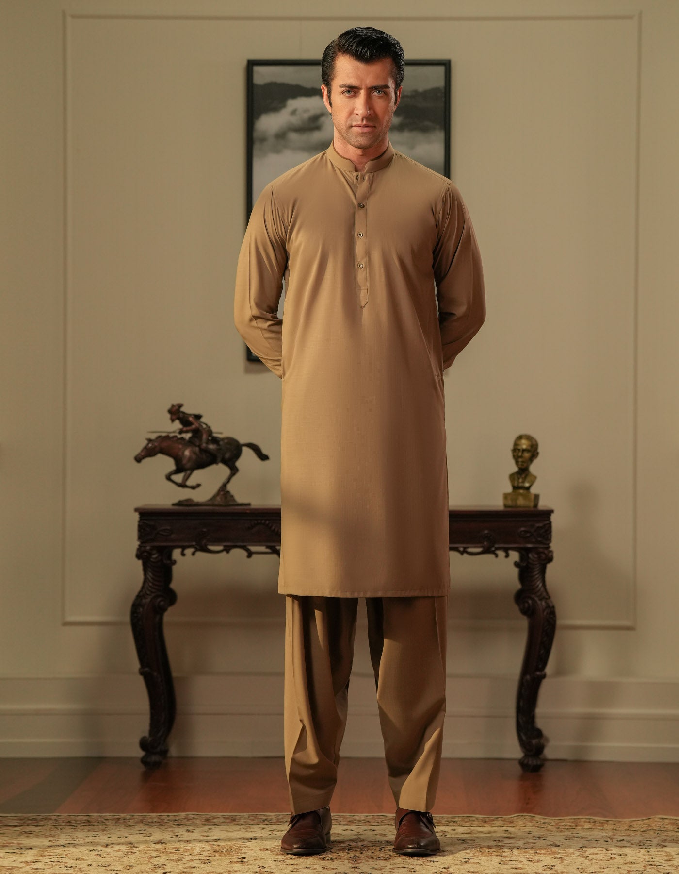 Khaki Texture Kameez Shalwar KS2502-1R-S